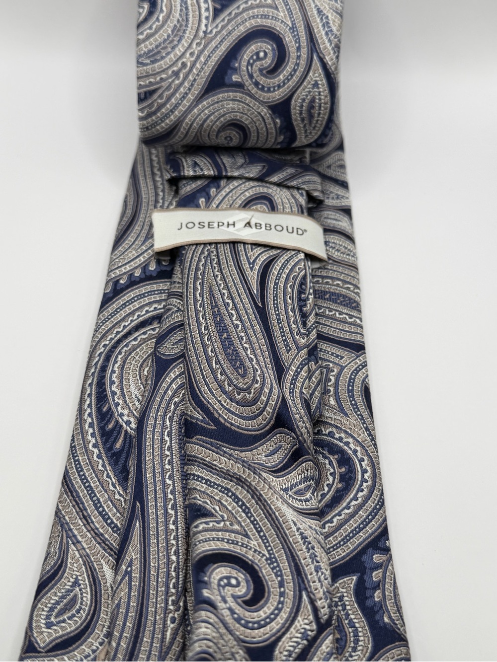Joseph Abboud Navy and Silver Paisley Silk Tie